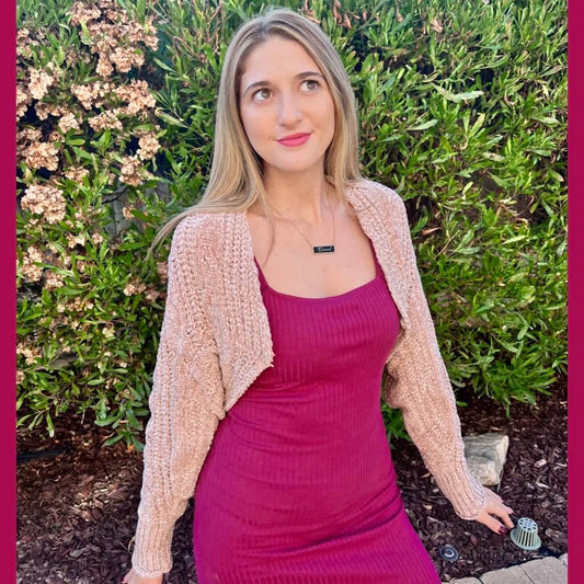 Women's clothing - chenille knitted shrug bolero . Women's chenille sweater.Short sweater to wear with dresses this fall and winter.