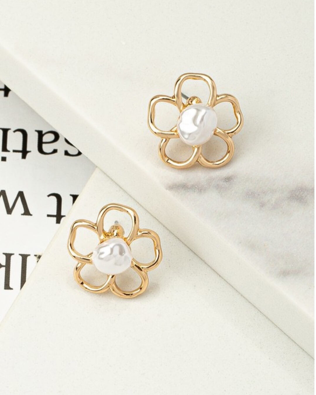 Gold Pearl Flower Earrings