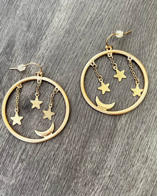 Starry Eyed Surprise - Gold hoops with stars