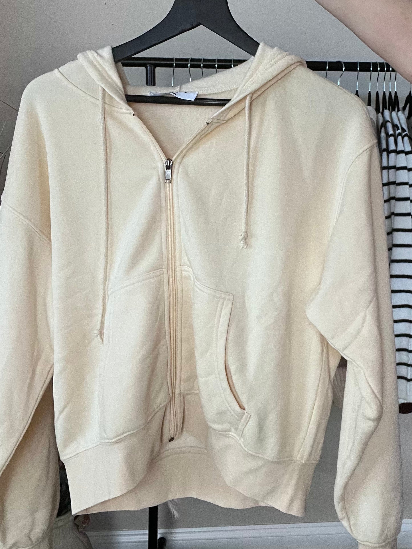 Cream Oversized Zip Up Hoodie - H2406