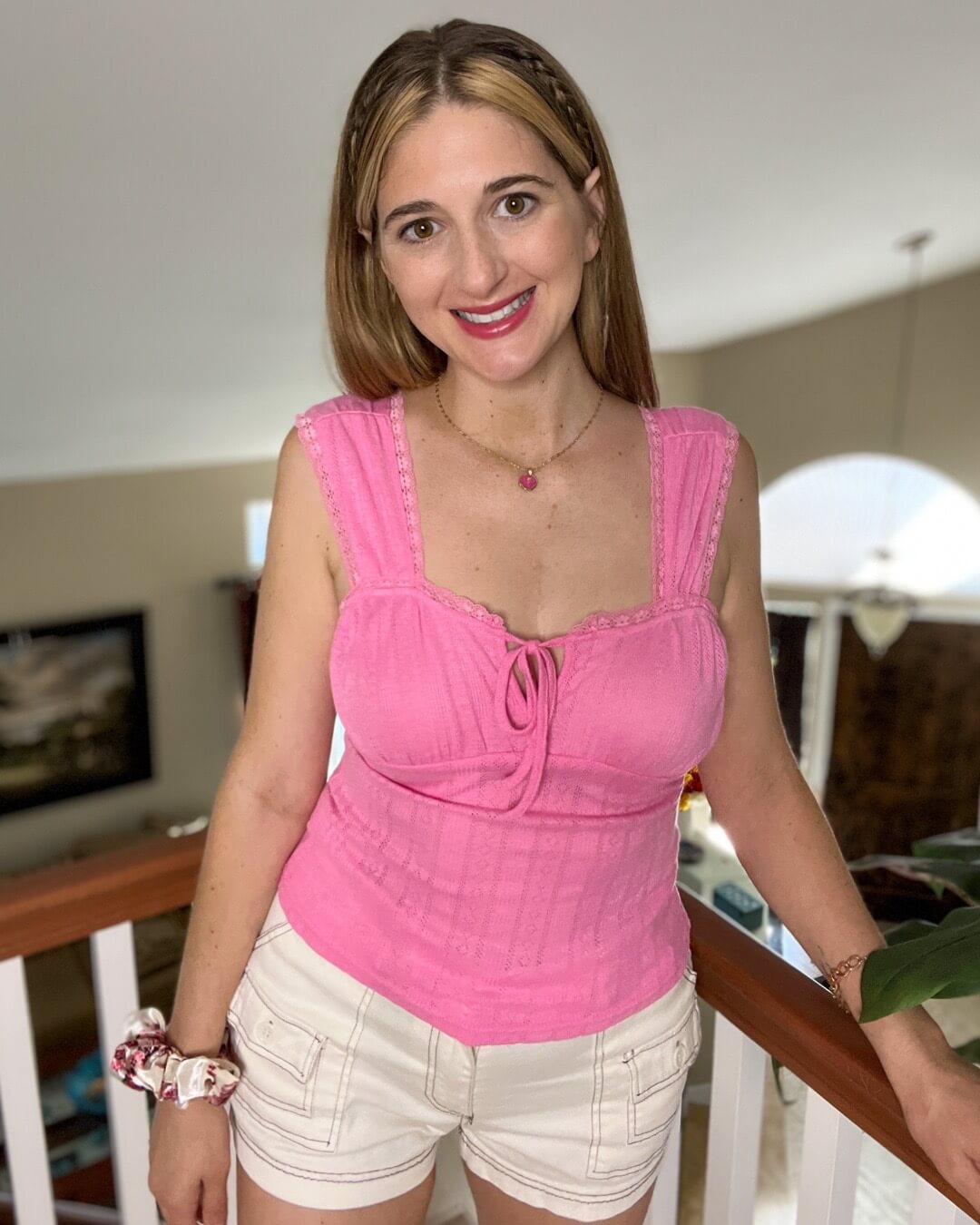 Lacey Sensations - Pink eyelet lacey tank -T24172