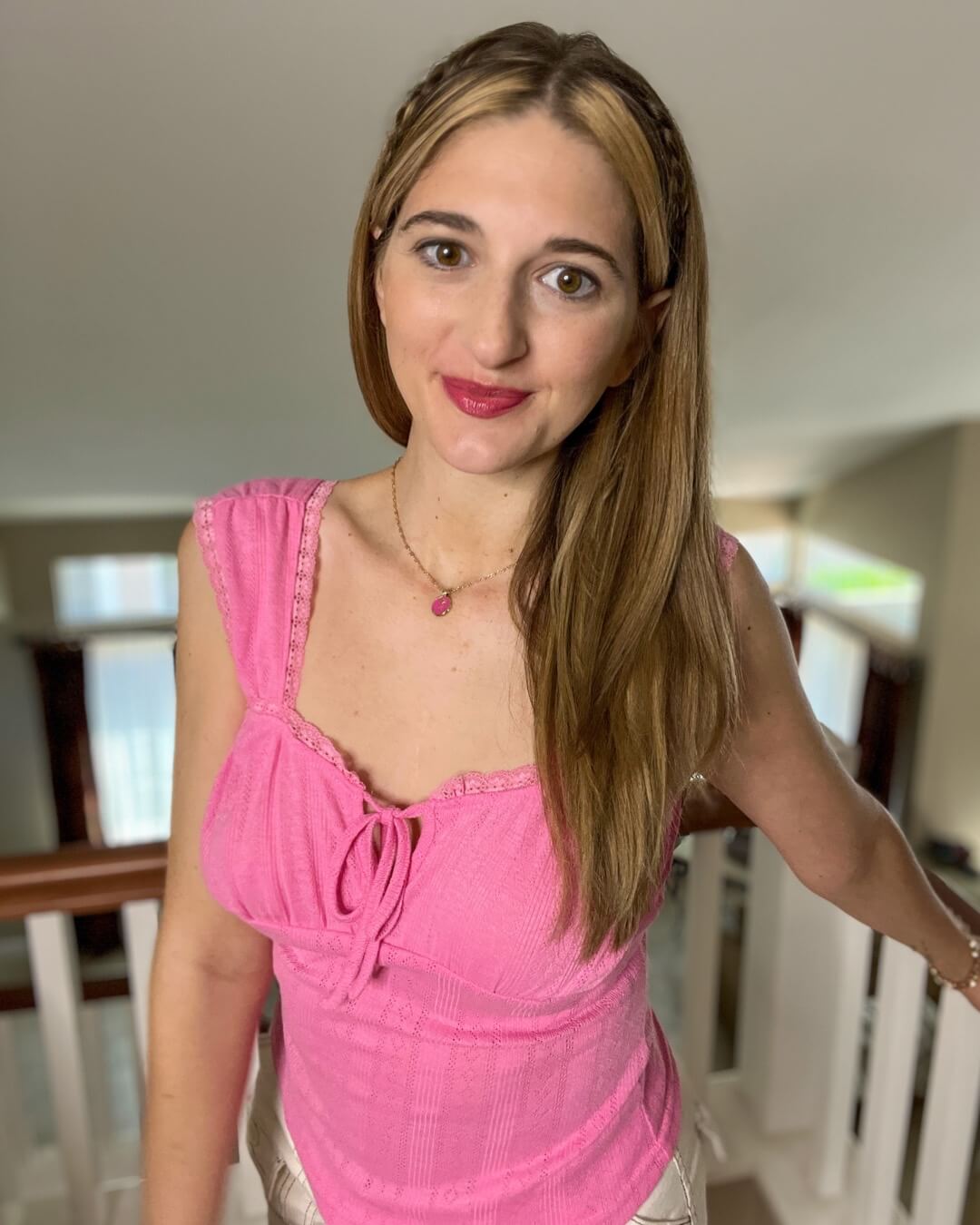 Lacey Sensations - Pink eyelet lacey tank -T24172