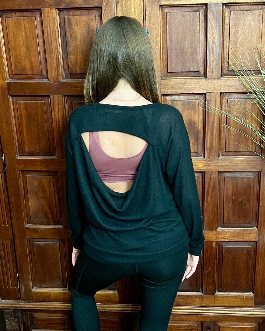 Stay Wild Moon Child - Black fleece oversized black open back long sleeve - T2017