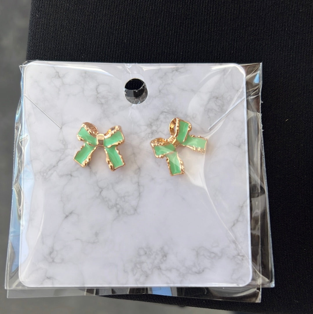 Green bow earrings