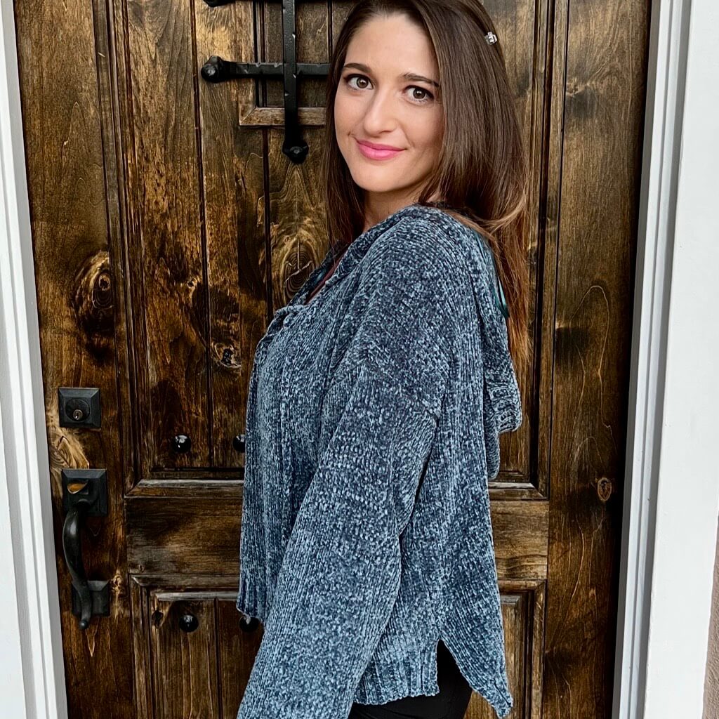 Cozy Encounters- Turquoise Chenille Hoodie [FINAL SALE}