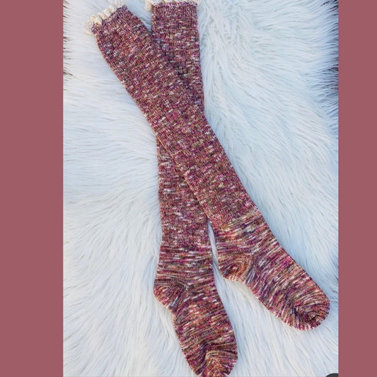 Rosy Comfort Knit Socks -  Long Socks with Lace Detail