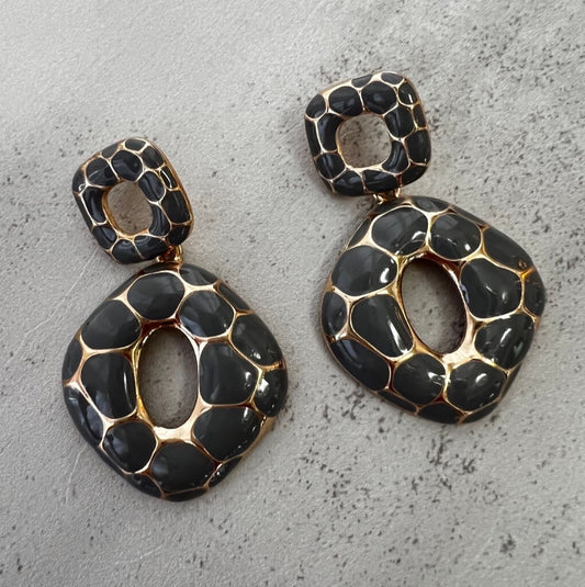 Life is Classic Gray & Gold Abstract Hoop Earrings