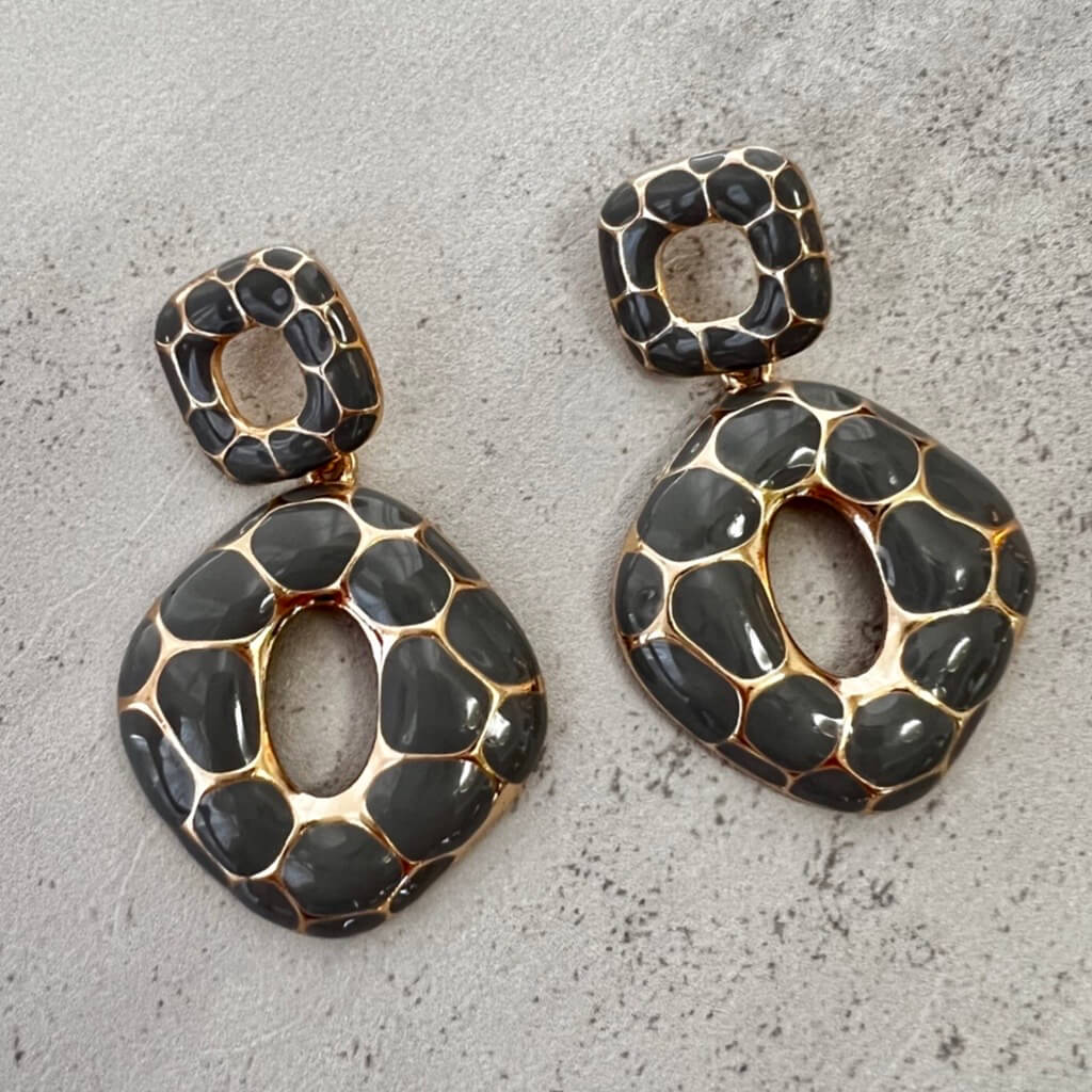Life is Classic Gray & Gold Abstract Hoop Earrings