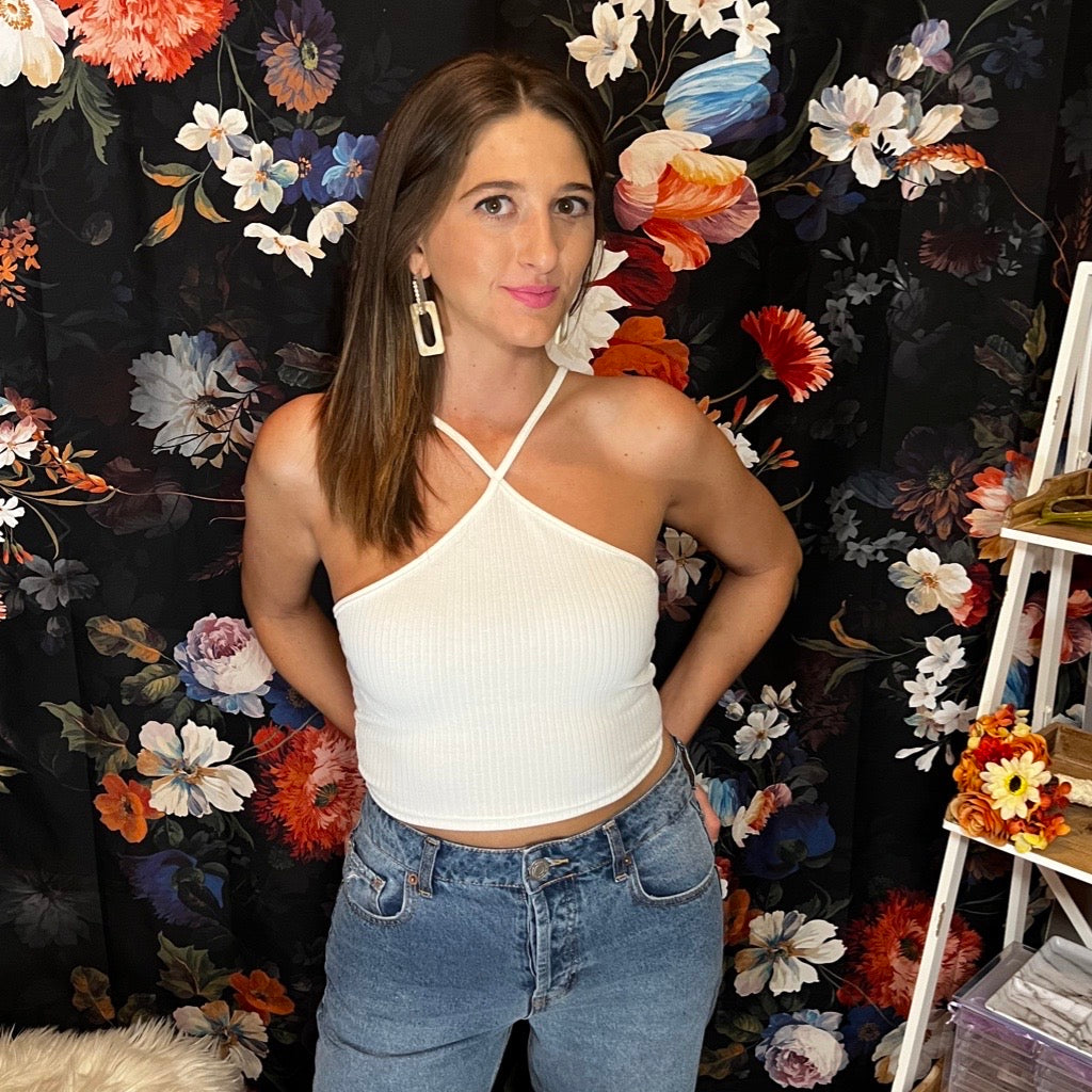 New Beginnings Criss-Cross White Ribbed Cami