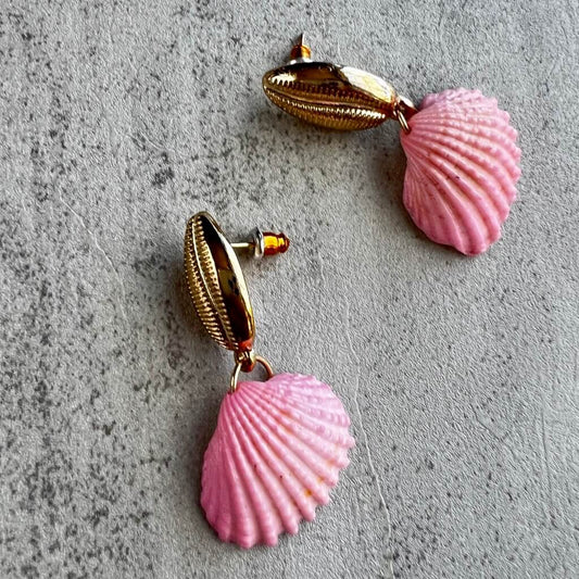 Enchanted at Sea Pink Seashell Dangle Coastal Earrings