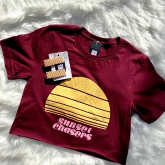 Sunset Chasers Burgundy Graphic Crop Tee Final- T2132