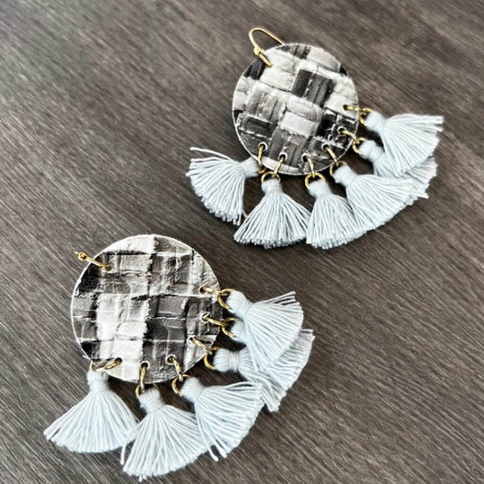 Western Chic - Disc earrings with blue tassels