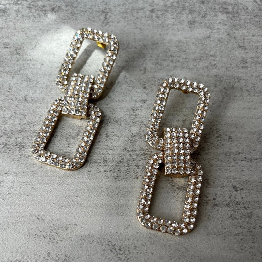 Statement gold rhinestone earrings