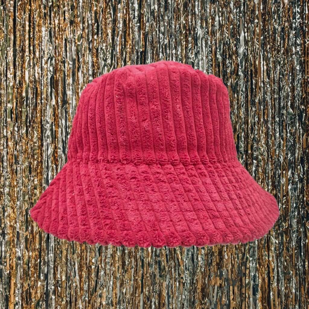 Warm Encounters - Plush Corduroy Hat BERRY RED & CREAM