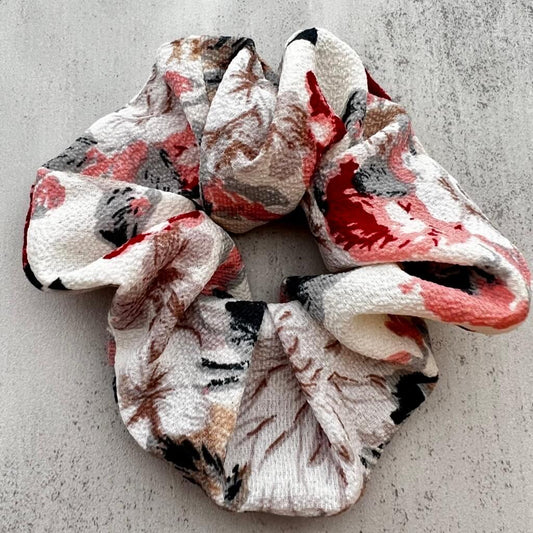 Floral Fantasies- Chiffon white floral Scrunchy