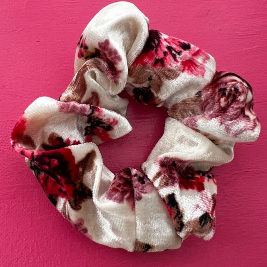 White velvet floral Scrunchy