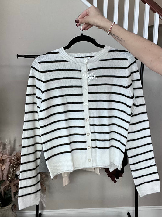 Black & White Striped Classic Cardigan -H2405