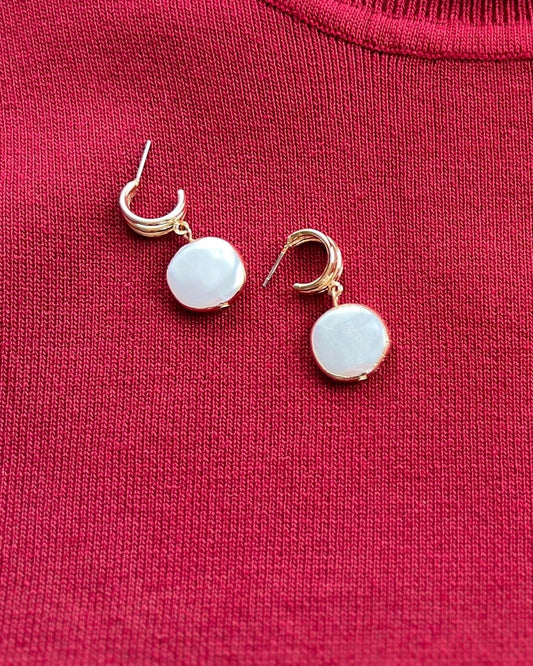 Baroque Pearl Drop Earrings with Golden Half-Hoops