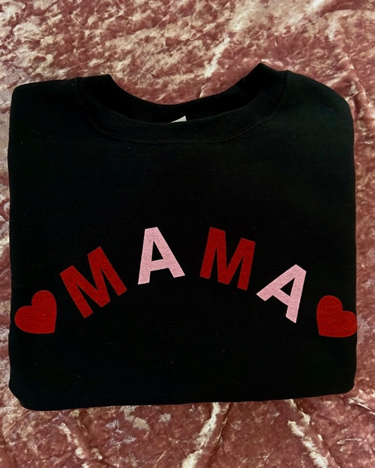Mama - Black crewneck withe the word mama and two hearts. mother's day gift