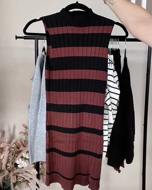 Black & Brown Mini Sweater Knit Dress -H2401