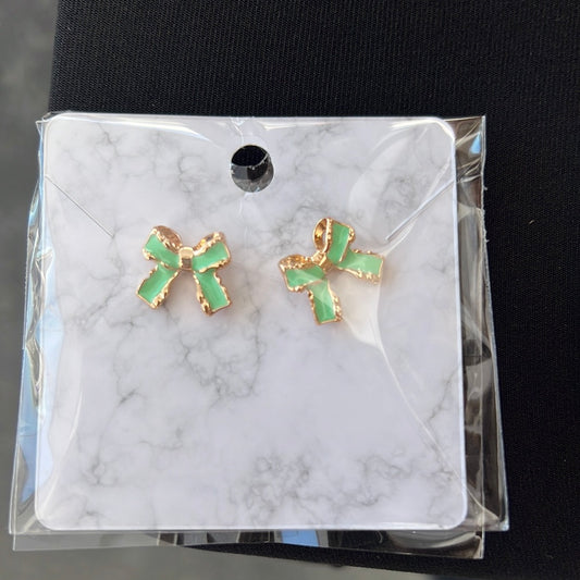 Green bow earrings