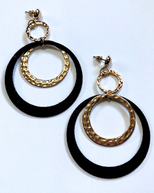Large Black and Gold  Hoop Earring