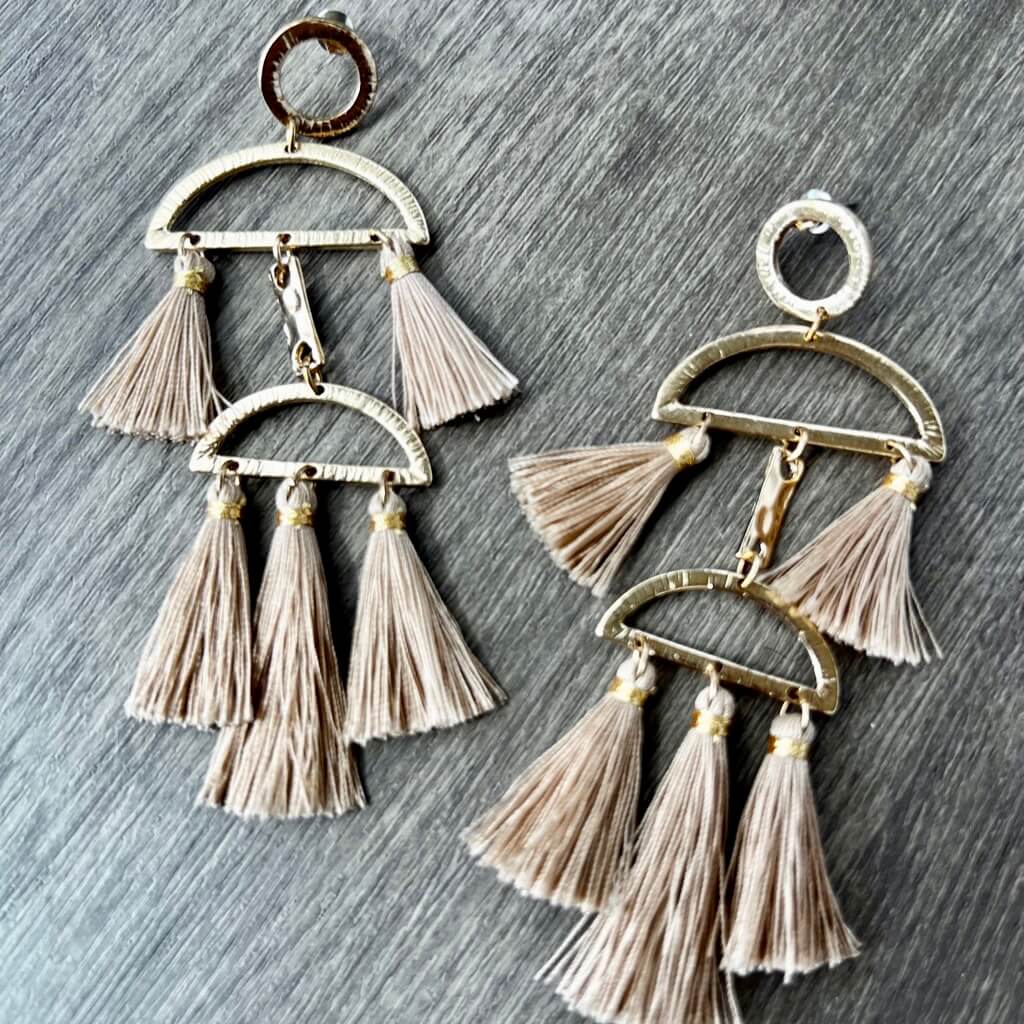 Center Stage Tassel Statement Earrings - Black or Tan