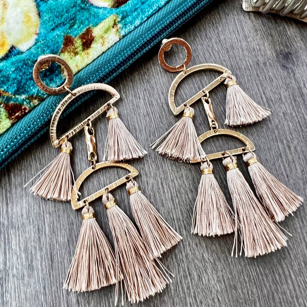 Center Stage Tassel Statement Earrings - Black or Tan