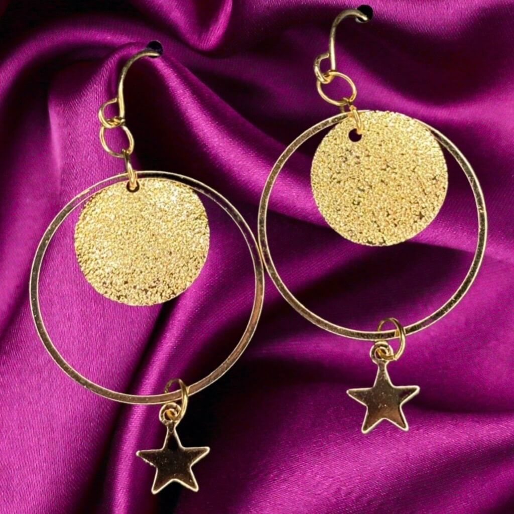 Golden Delicate Star and Circle Drop Earrings