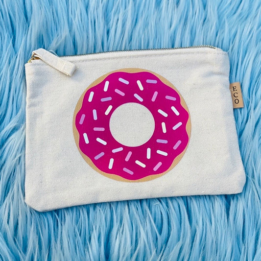 Girly Pink Donut Canvas Pouch