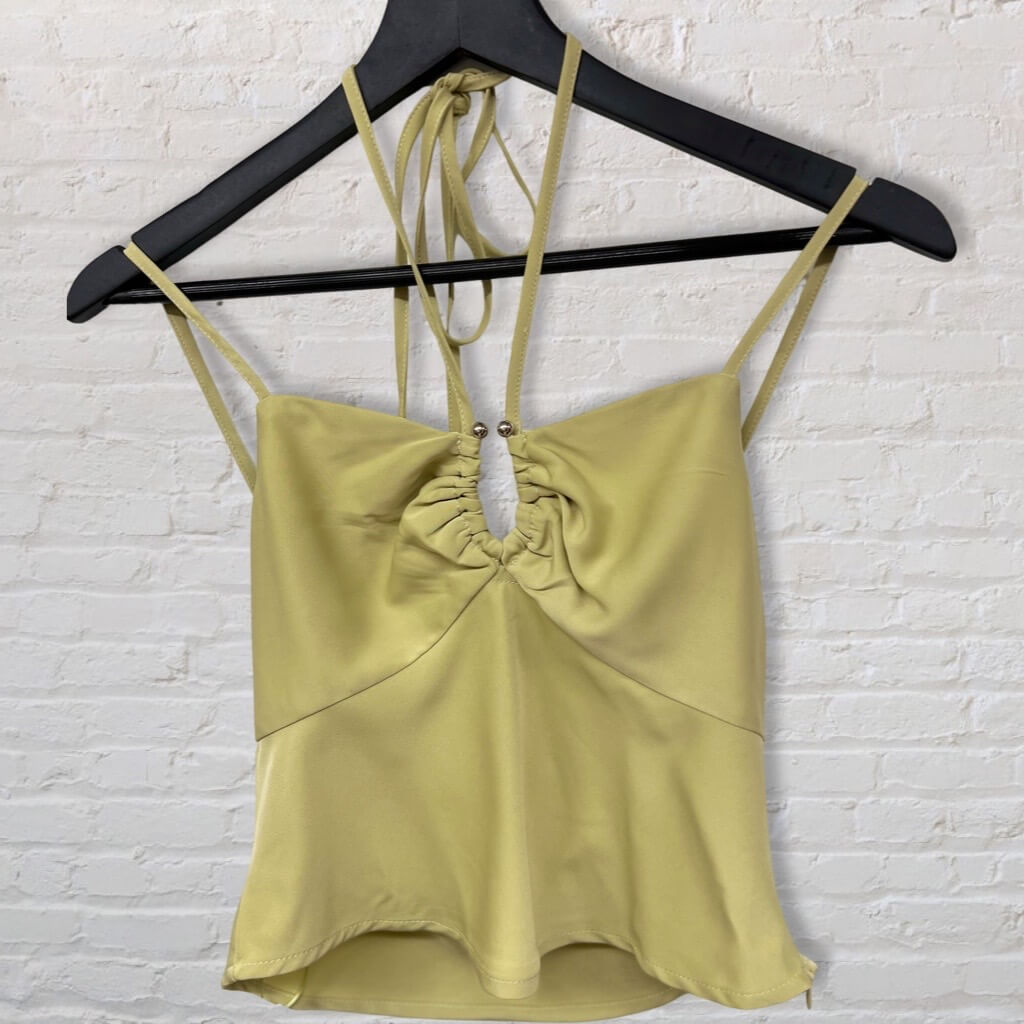 cute going out top for women. Light green 90's style strappy halter top. Spring green blouse..