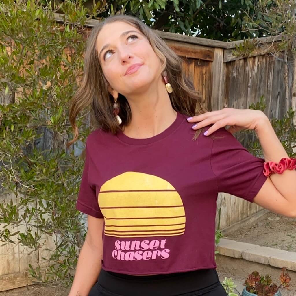 Sunset Chasers Burgundy Graphic Crop Tee - T2132