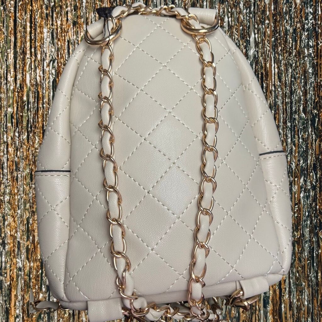 Elegant Encounters Ivory Quilted Mini Backpack