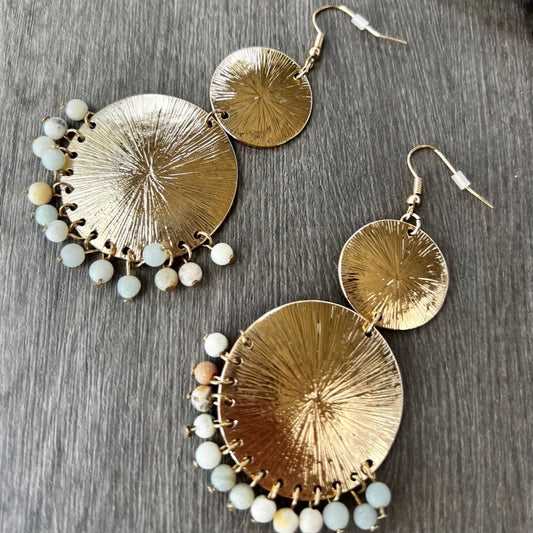Textured Gold Statement Drop earrings with beads