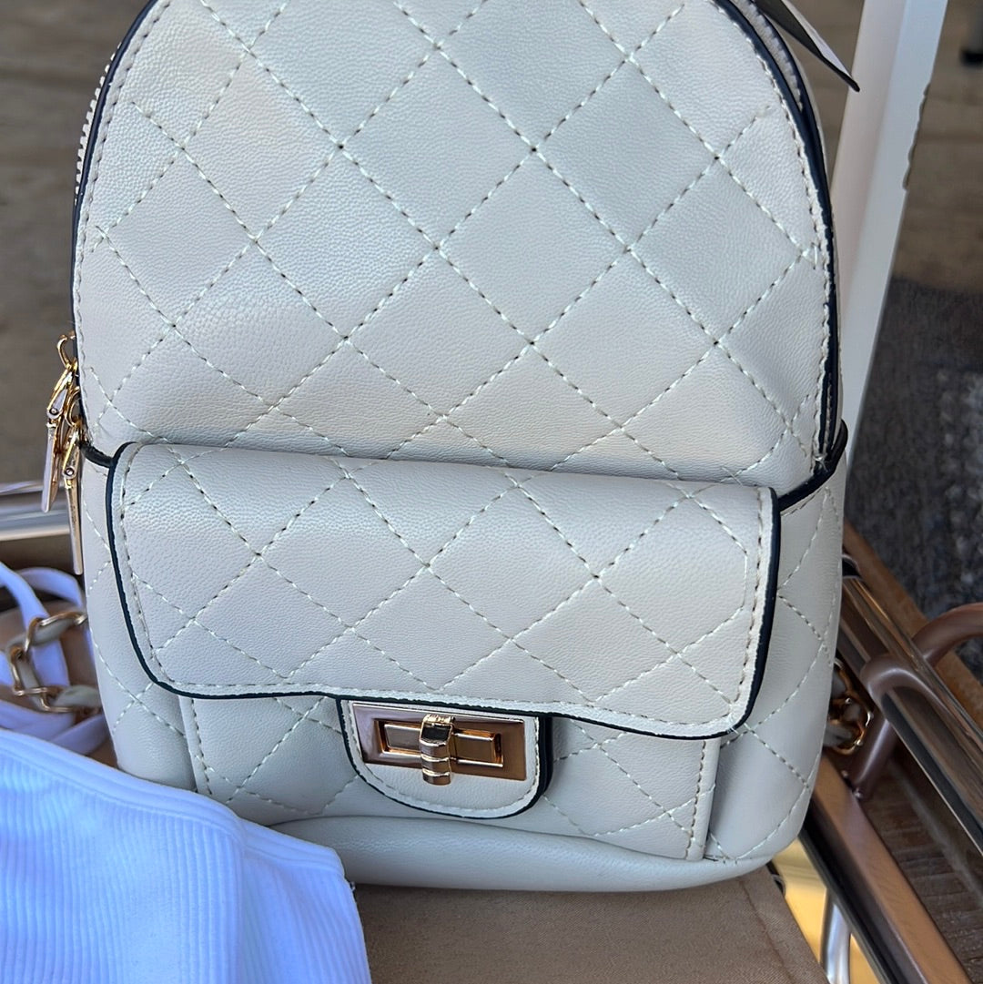 Elegant Encounters Ivory Quilted Mini Backpack