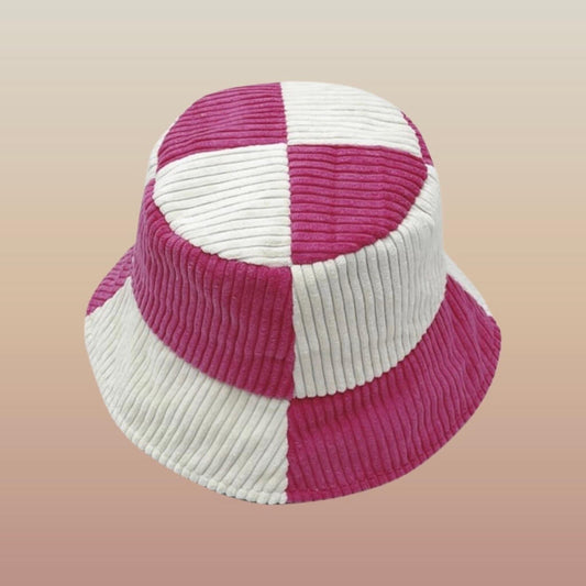 Trendsetter - Corduroy Patch Bucket hat in TAN & PINK