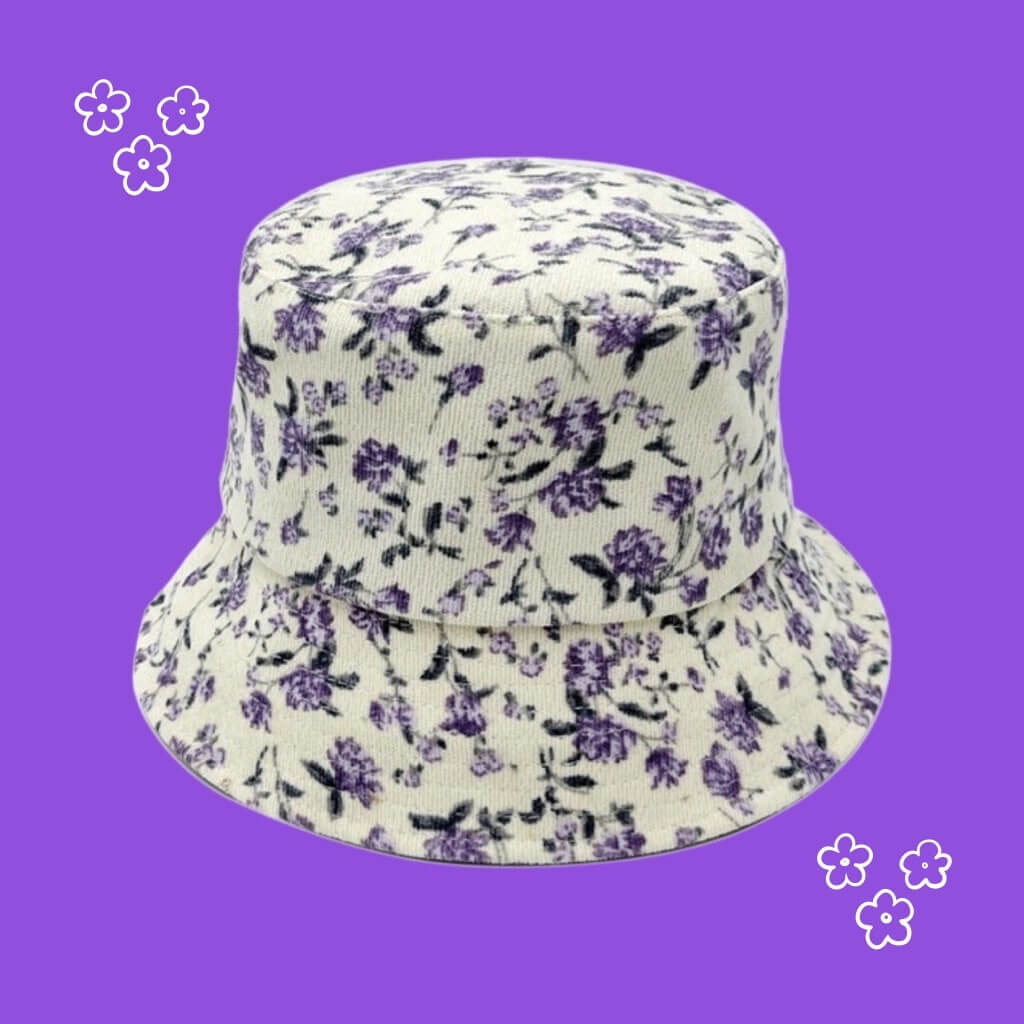 Floral Fantasies -Lavender & Cream floral needlecord corduroy bucket hat