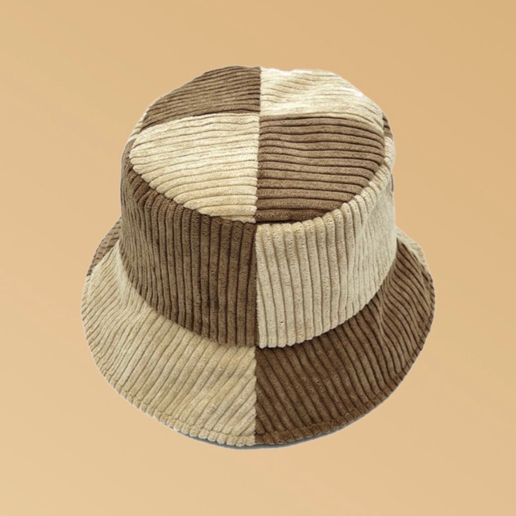 Trendsetter - Corduroy Patch Bucket hat in TAN & PINK